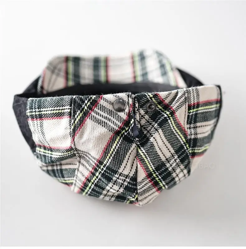 Men Plush Plaid Cap Red Yellow Brand Tag — feature 2