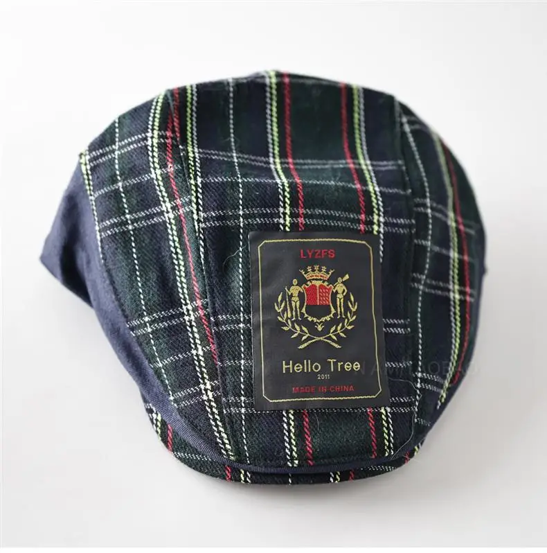 Men Plush Plaid Cap Red Yellow Brand Tag — feature 3
