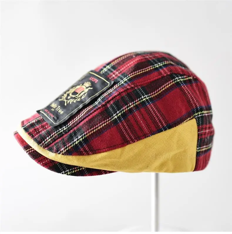 Men Plush Plaid Cap Red Yellow Brand Tag — feature 8