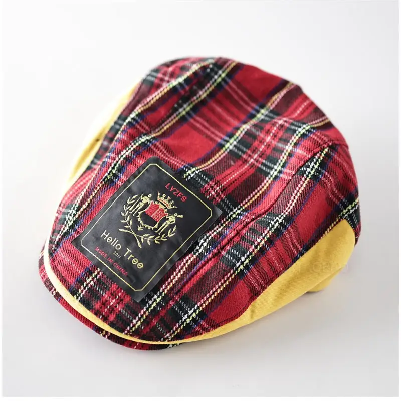 Men Plush Plaid Cap Red Yellow Brand Tag - Image 3