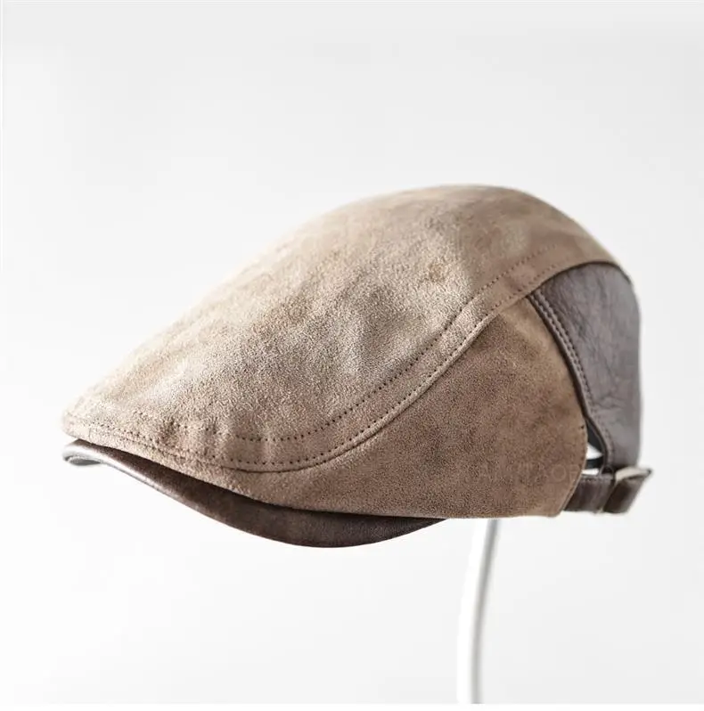 Autumn Retro Suede Patchwork Brim Cap Unisex — feature 10