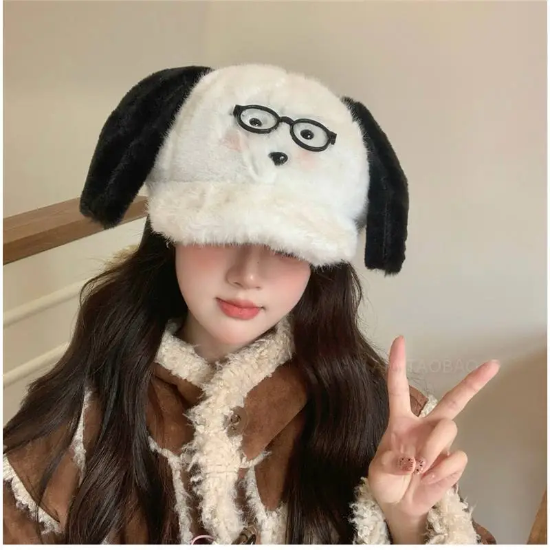 Plush Puppy Glasses Cap for Women Winter Warm Face Cover - Image 3