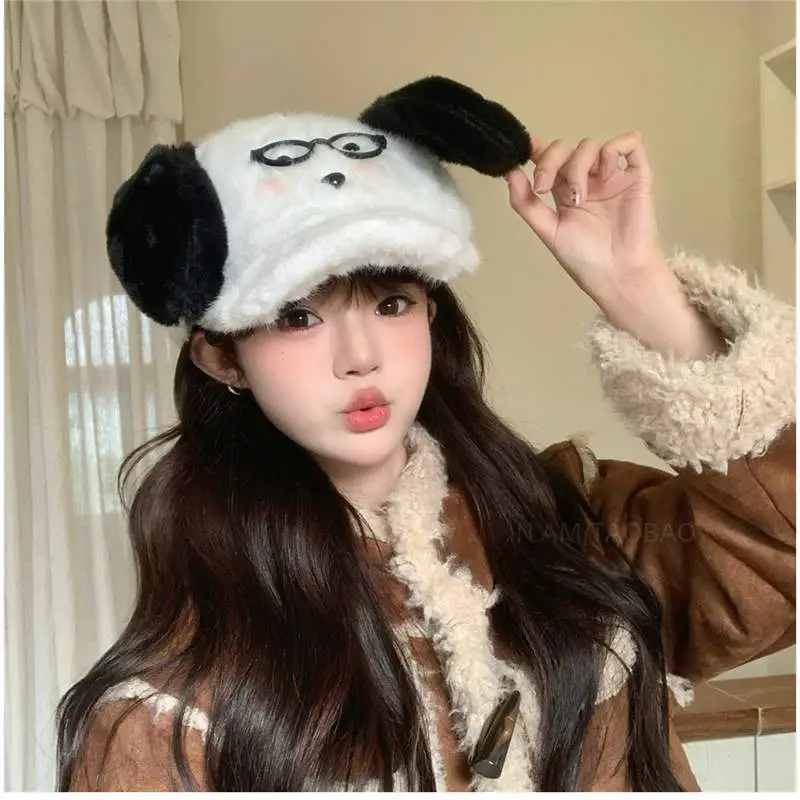 Plush Puppy Glasses Cap for Women Winter Warm Face Cover - Image 5
