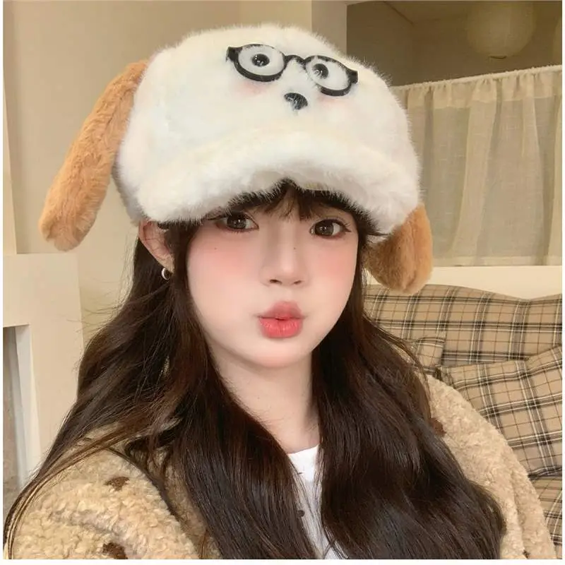 Plush Puppy Glasses Cap for Women Winter Warm Face Cover - Image 6