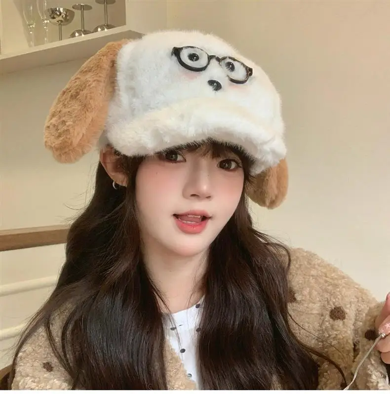Plush Puppy Glasses Cap for Women Winter Warm Face Cover — feature 2