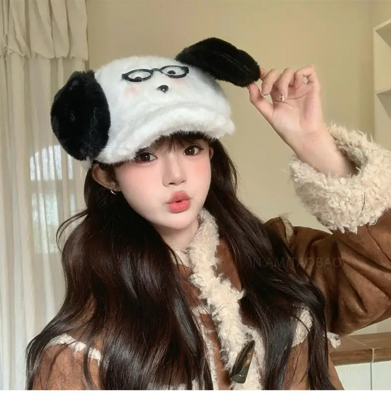 Plush Puppy Glasses Cap for Women Winter Warm Face Cover — feature 3