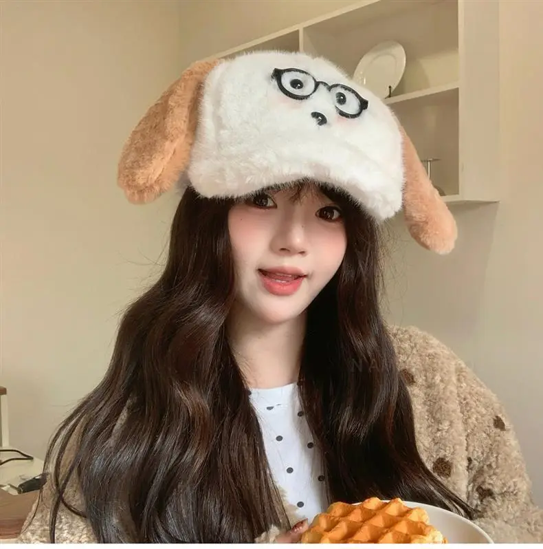 Plush Puppy Glasses Cap for Women Winter Warm Face Cover — feature 4