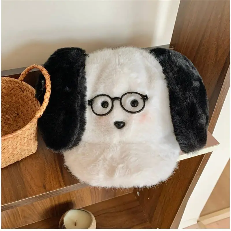 Plush Puppy Glasses Cap for Women Winter Warm Face Cover - Image 2