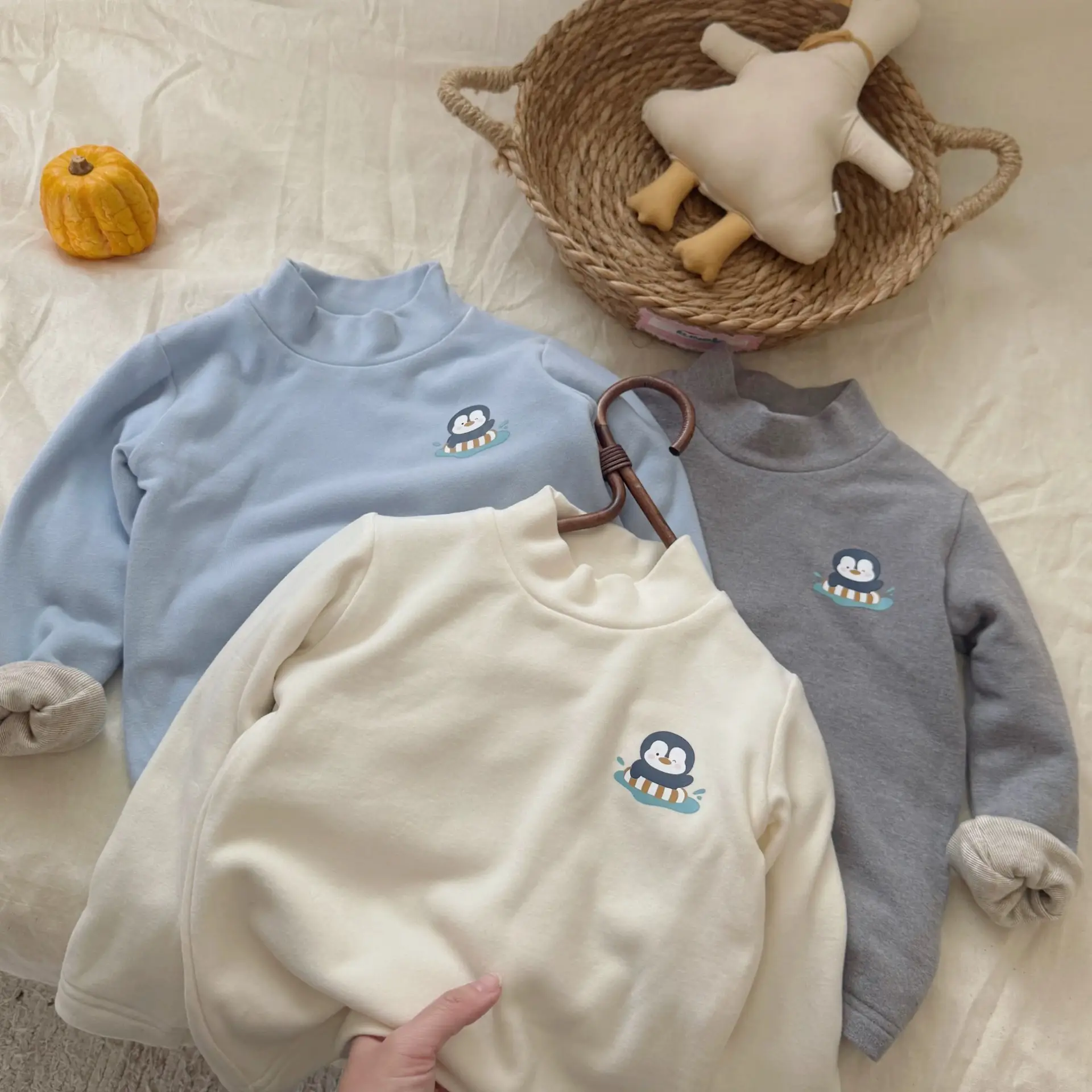 2025 Winter Boys Fleece T-Shirt Cream Double Layer