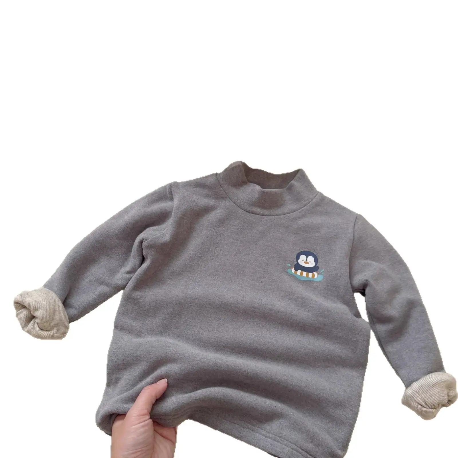 2025 Winter Boys Fleece T-Shirt Cream Double Layer