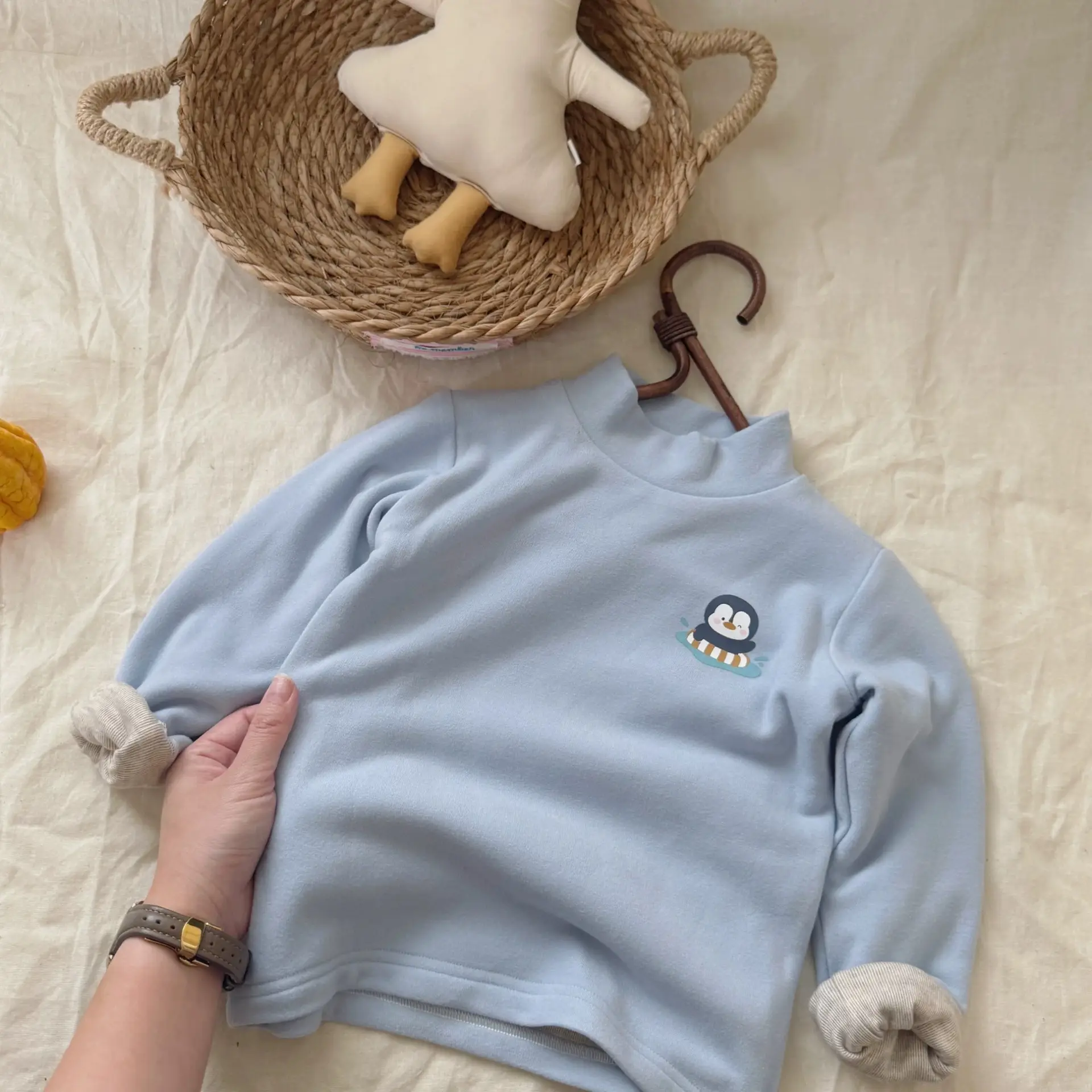 2025 Winter Boys Fleece T-Shirt Cream Double Layer
