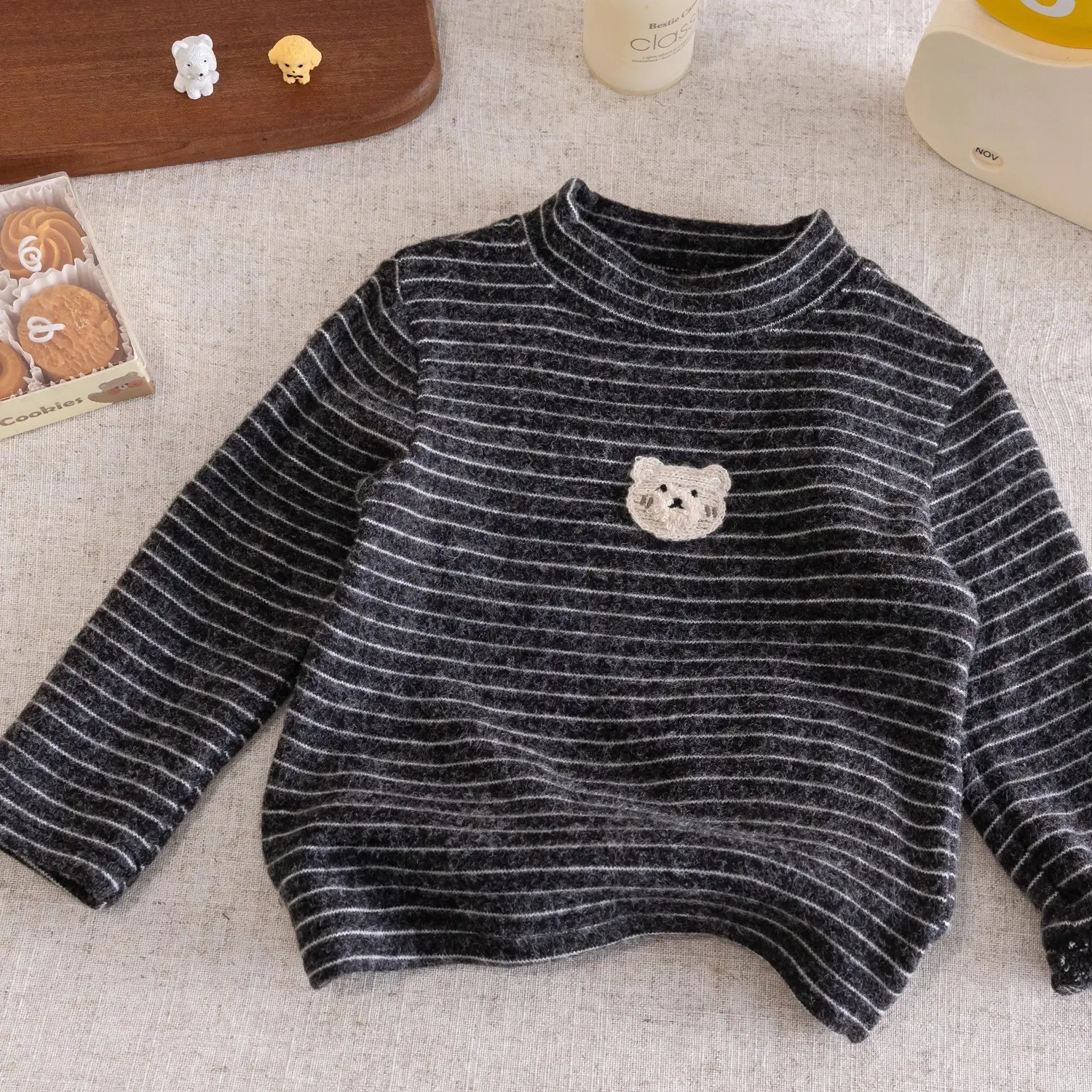 2025 Winter Boys Fleece T-Shirt Cream Double Layer