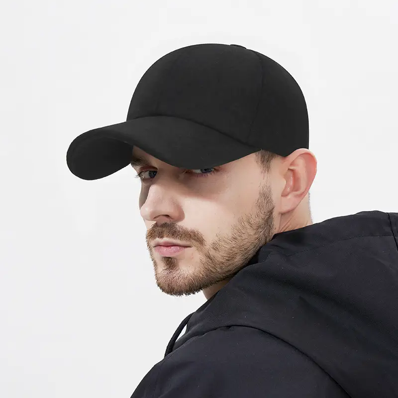 Men Woolen Baseball Cap Solid Black Winter Casual - Image 8