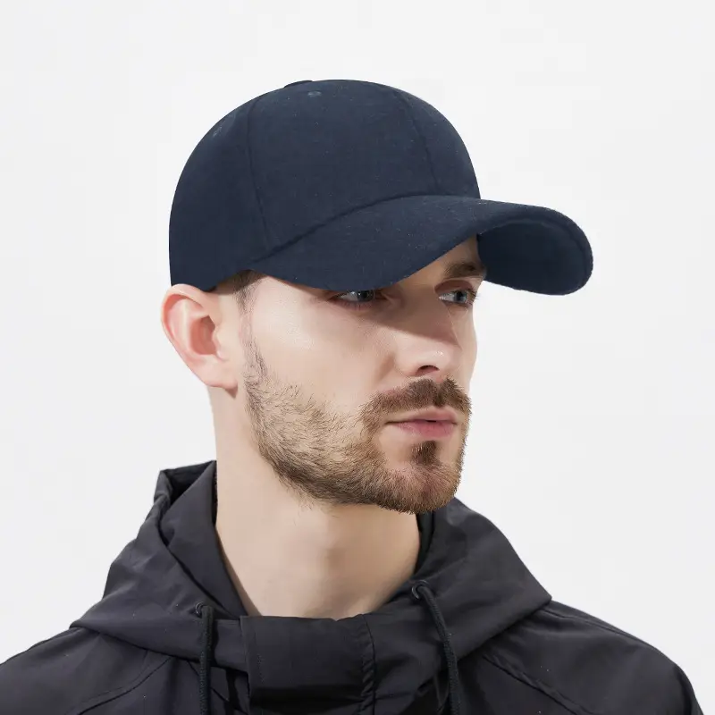 Men Woolen Baseball Cap Solid Black Winter Casual - Image 9