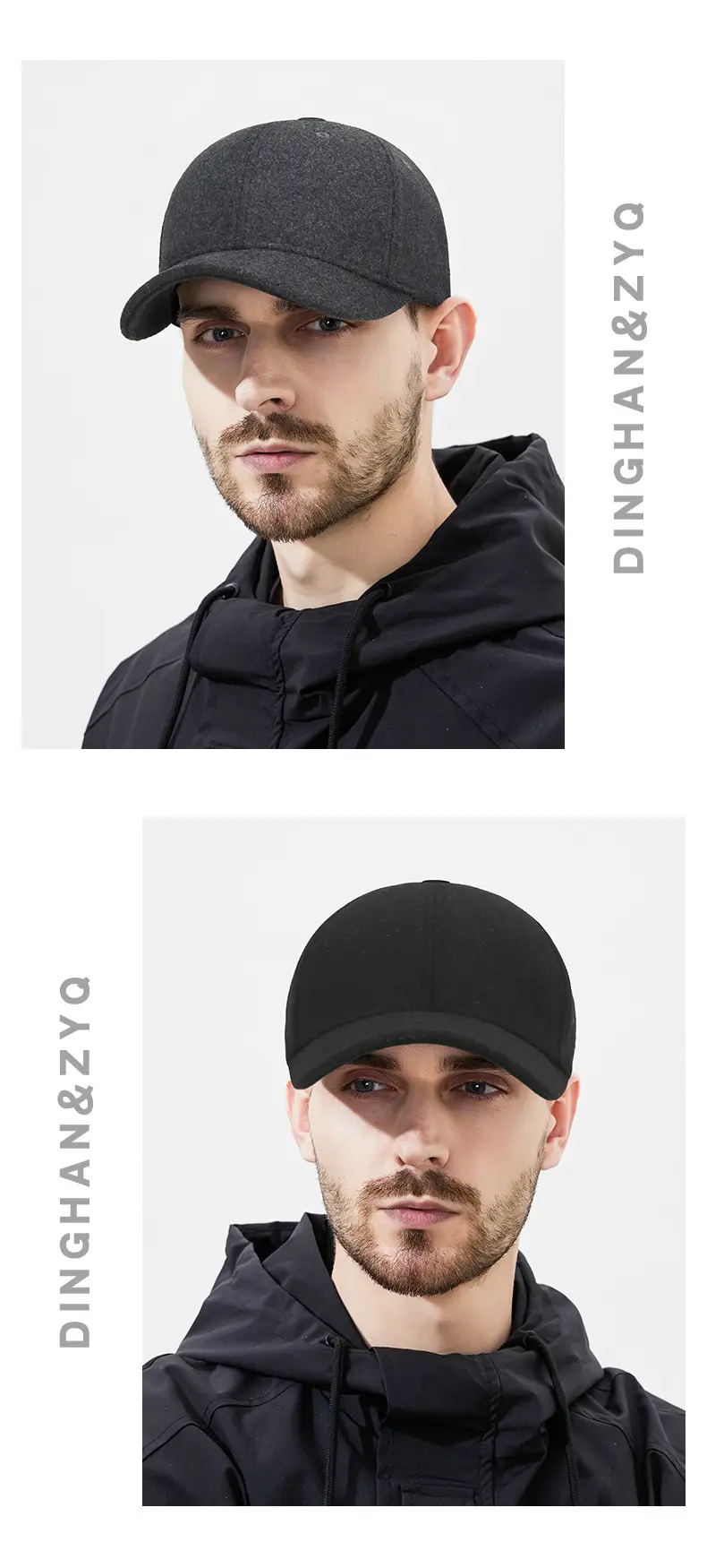 Men Woolen Baseball Cap Solid Black Winter Casual — feature 9