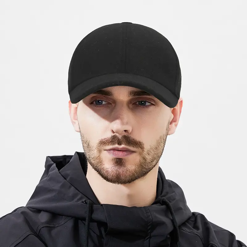 Men Woolen Baseball Cap Solid Black Winter Casual - Image 4