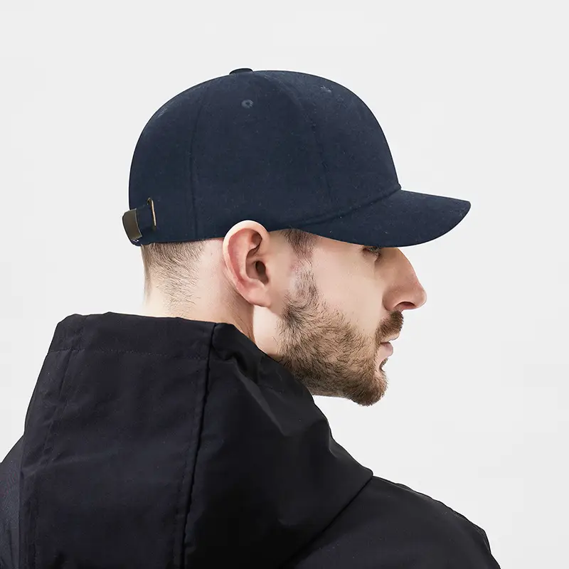 Men Woolen Baseball Cap Solid Black Winter Casual - Image 6
