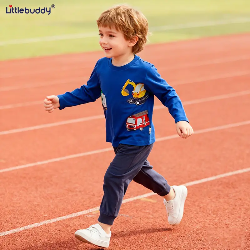 Blue Cotton Kids Sweatshirt with Excavator Print - Image 3