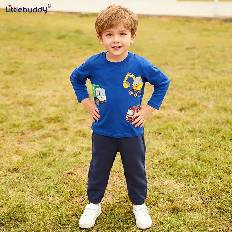 Blue Cotton Kids Sweatshirt with Excavator Print - Image 4