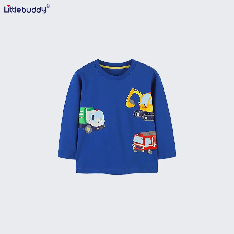 Blue Cotton Kids Sweatshirt with Excavator Print - Image 5