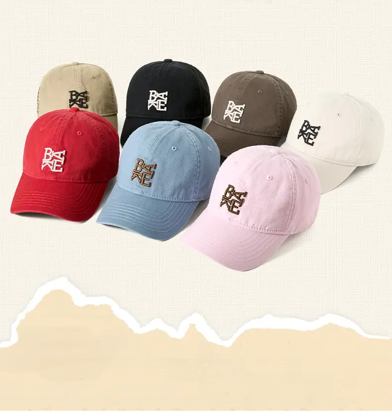 Japanese Style Embroidered Cap Beige Pink Unisex Cotton Sun Hat — feature 13