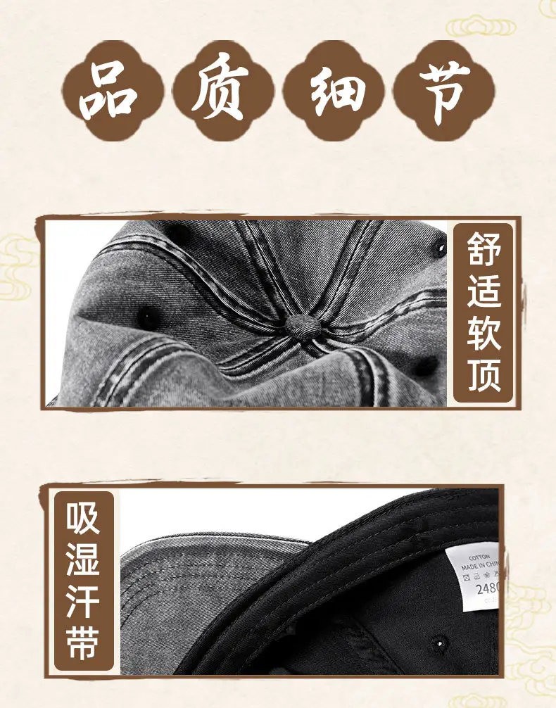 Gray Wash Denim Baseball Cap for Men — feature 12