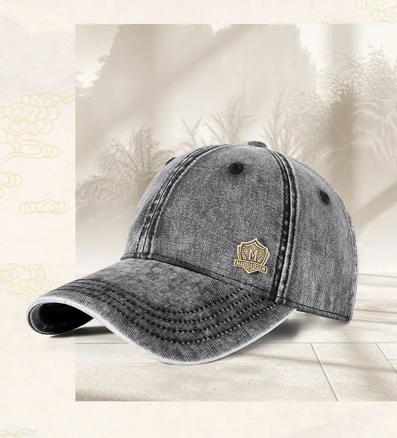 Gray Wash Denim Baseball Cap for Men — feature 4