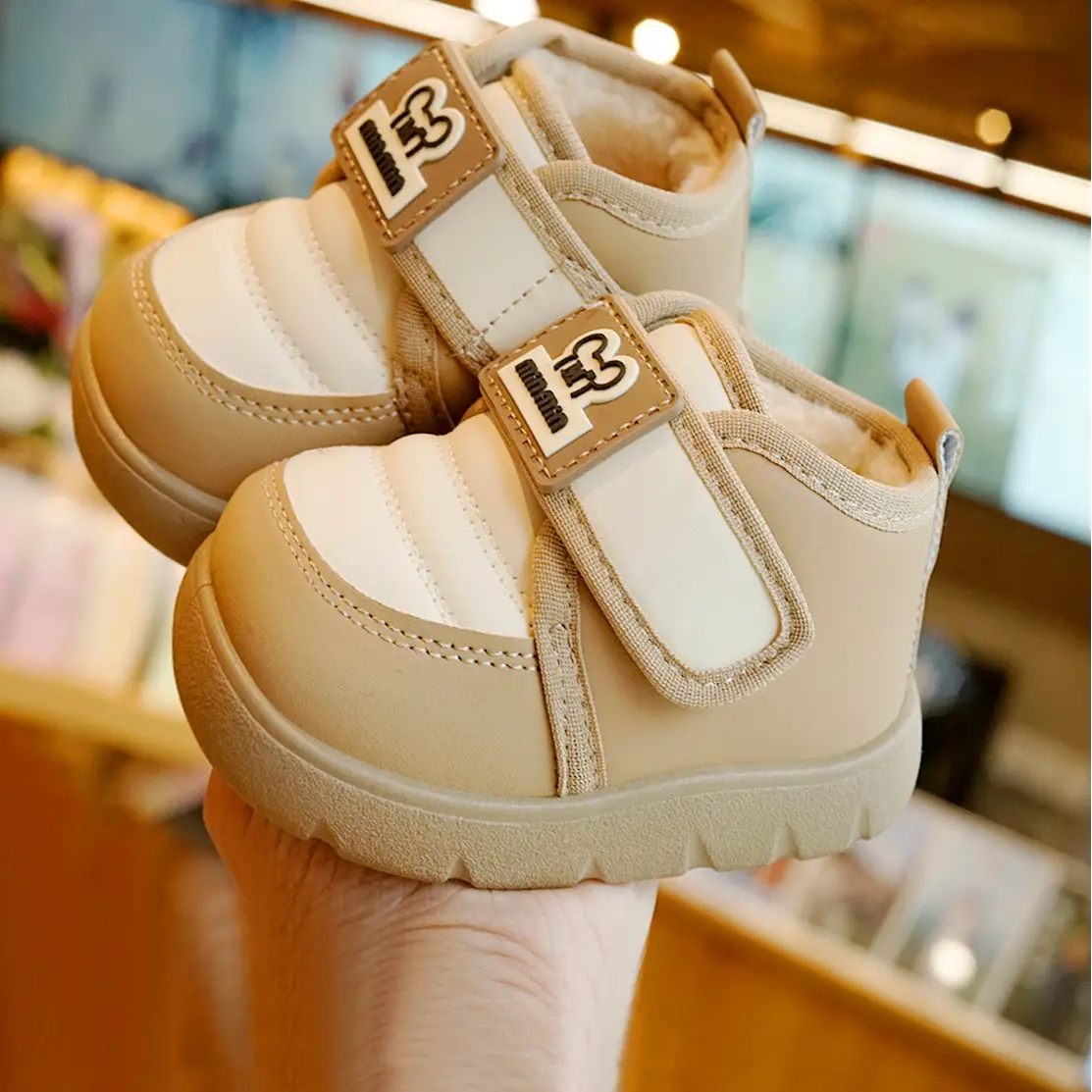 Toddler Winter Velvet Shoes Black Thick Sole