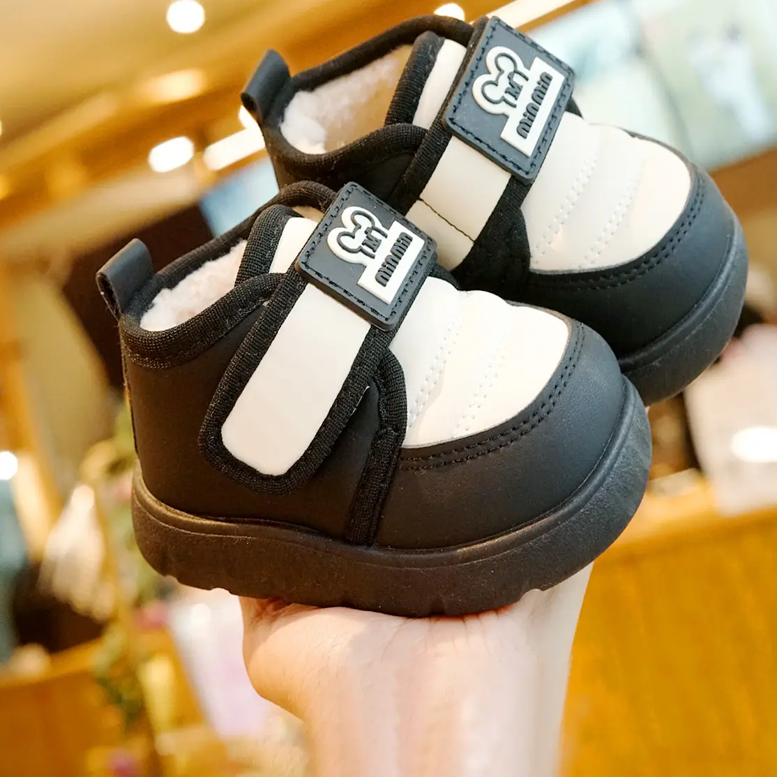 Toddler Winter Velvet Shoes Black Thick Sole