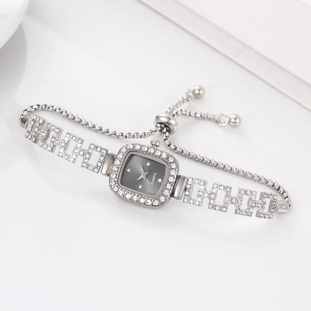 New Diamond-Encrusted Pull-Out Bracelet Watch, Freely Adjustable Niche Gold Quartz Watch, Cross-Border Square Watch, Women's Watch — feature 1