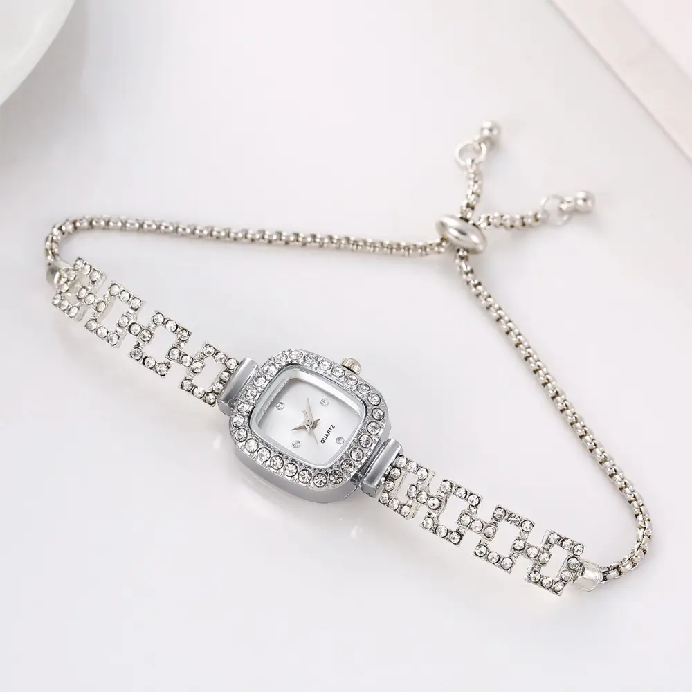New Diamond-Encrusted Pull-Out Bracelet Watch, Freely Adjustable Niche Gold Quartz Watch, Cross-Border Square Watch, Women's Watch — feature 5
