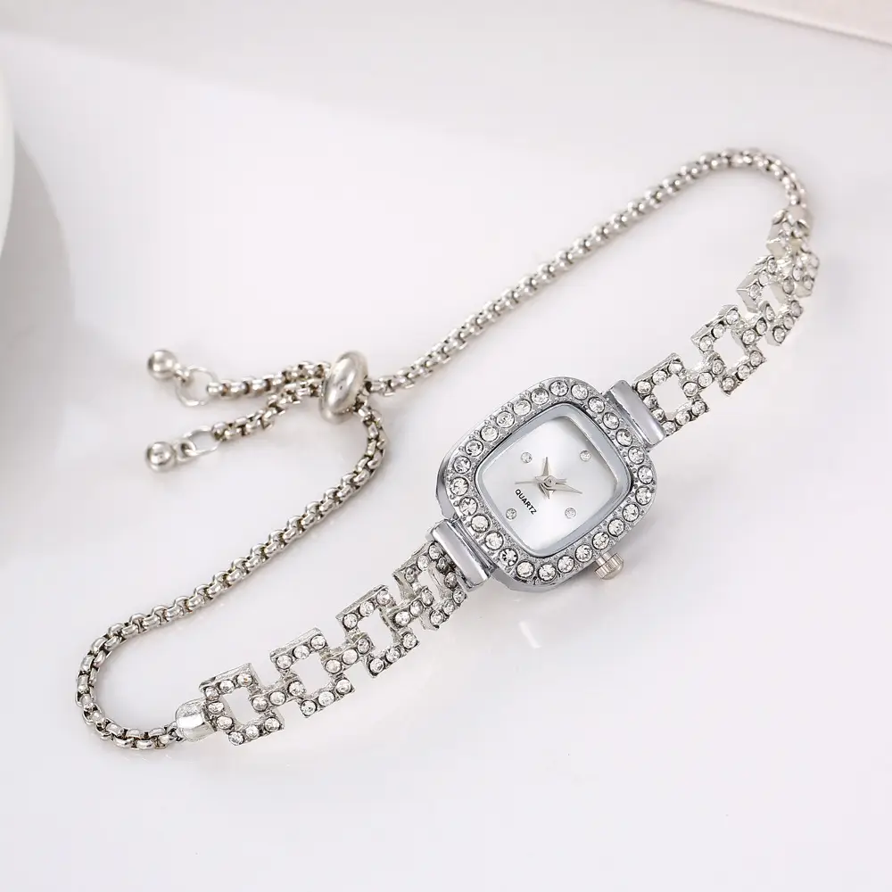 New Diamond-Encrusted Pull-Out Bracelet Watch, Freely Adjustable Niche Gold Quartz Watch, Cross-Border Square Watch, Women's Watch — feature 6