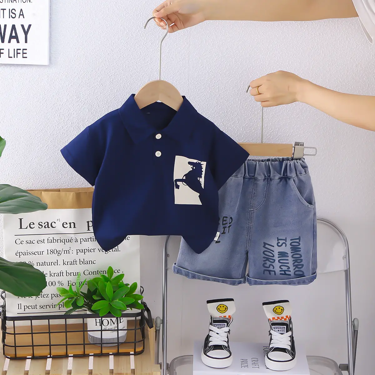 Foreign Trade Boys Blue Short Sleeve T-Shirt Summer 2026 - Image 2