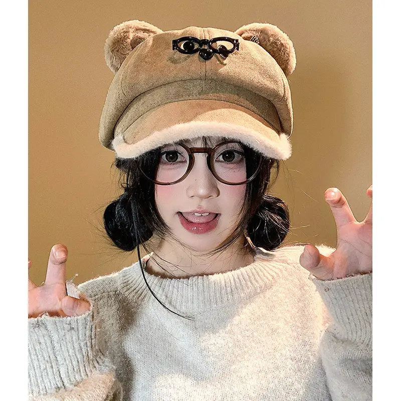 Cute Bear Ears Baseball Cap for Women Winter Coat - Image 4