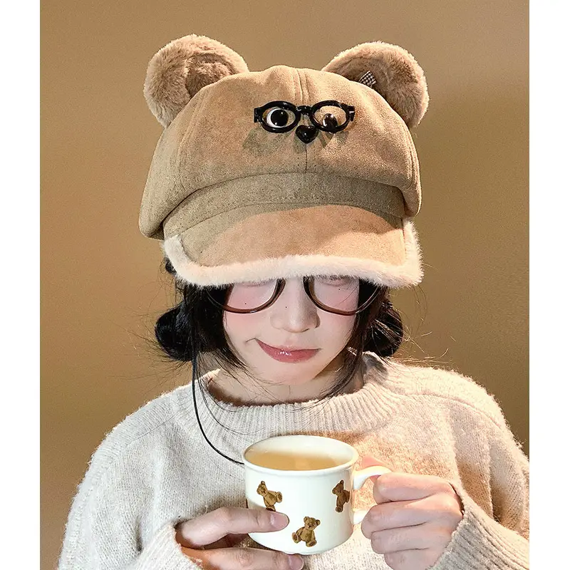 Cute Bear Ears Baseball Cap for Women Winter Coat - Image 5