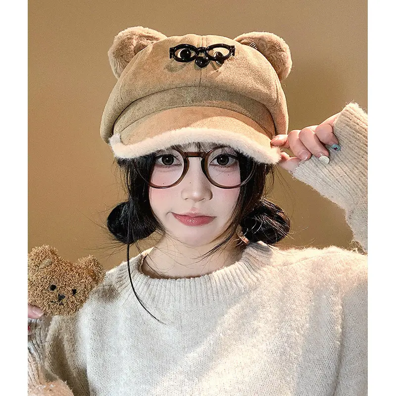 Cute Bear Ears Baseball Cap for Women Winter Coat - Image 6