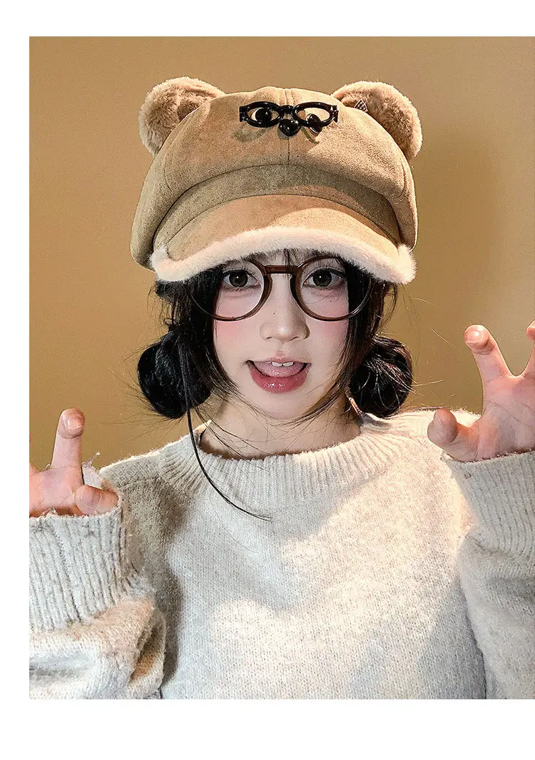 Cute Bear Ears Baseball Cap for Women Winter Coat — feature 10