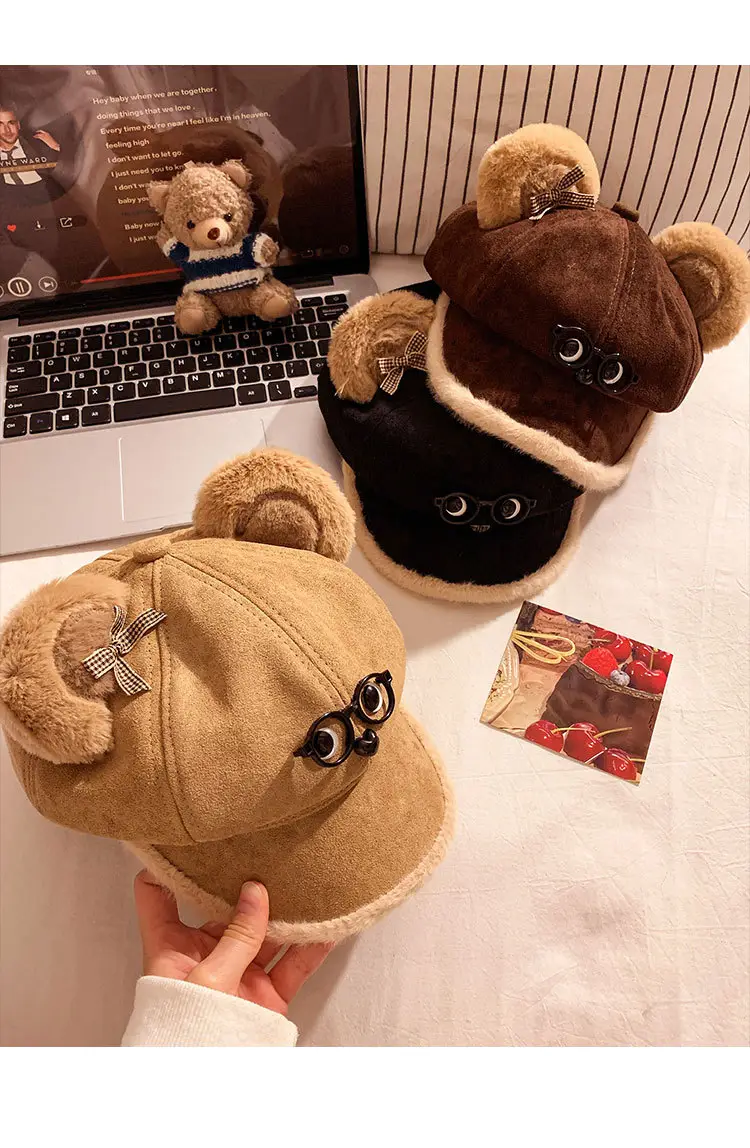 Cute Bear Ears Baseball Cap for Women Winter Coat — feature 11