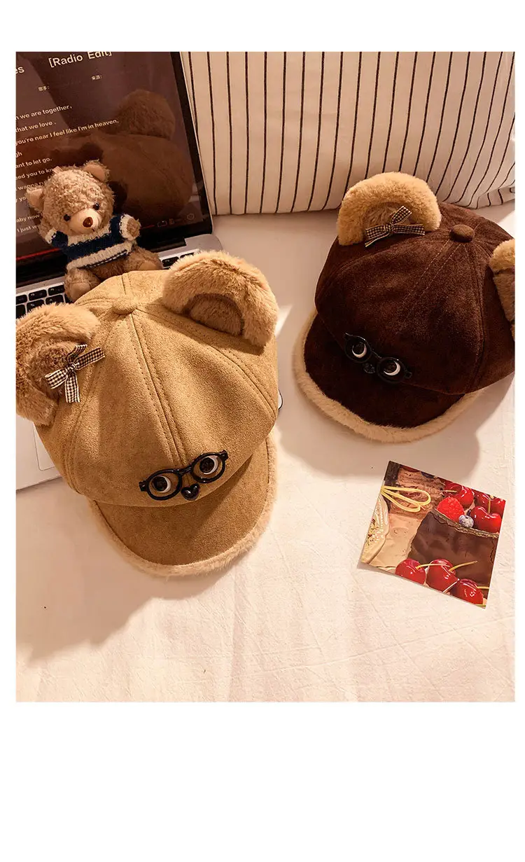 Cute Bear Ears Baseball Cap for Women Winter Coat — feature 12