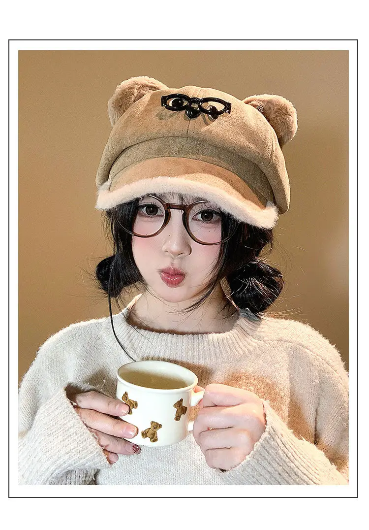 Cute Bear Ears Baseball Cap for Women Winter Coat — feature 2