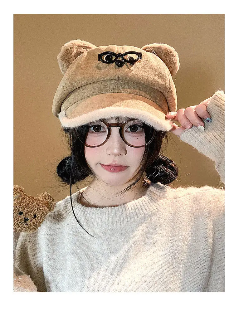 Cute Bear Ears Baseball Cap for Women Winter Coat — feature 6