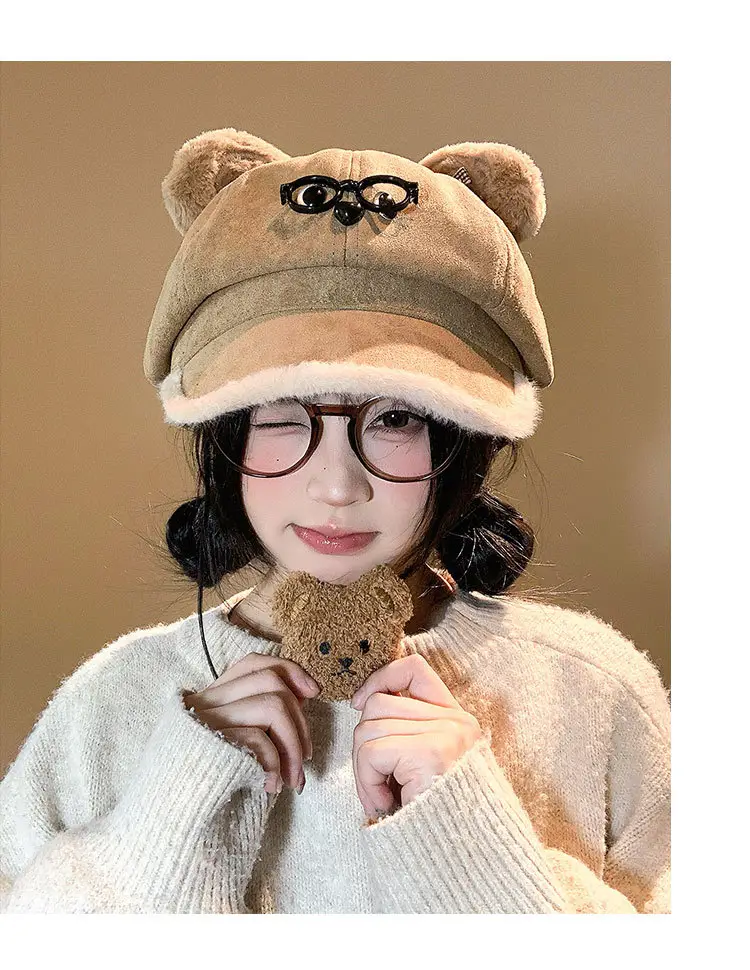 Cute Bear Ears Baseball Cap for Women Winter Coat — feature 7