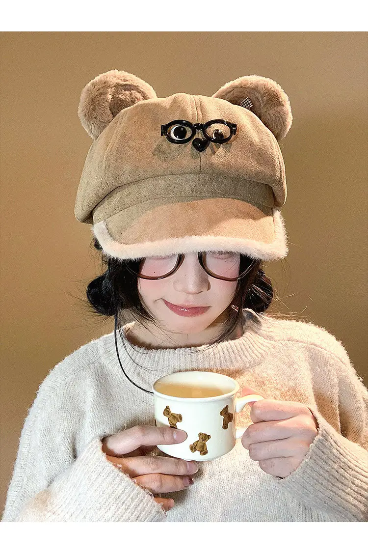 Cute Bear Ears Baseball Cap for Women Winter Coat — feature 8