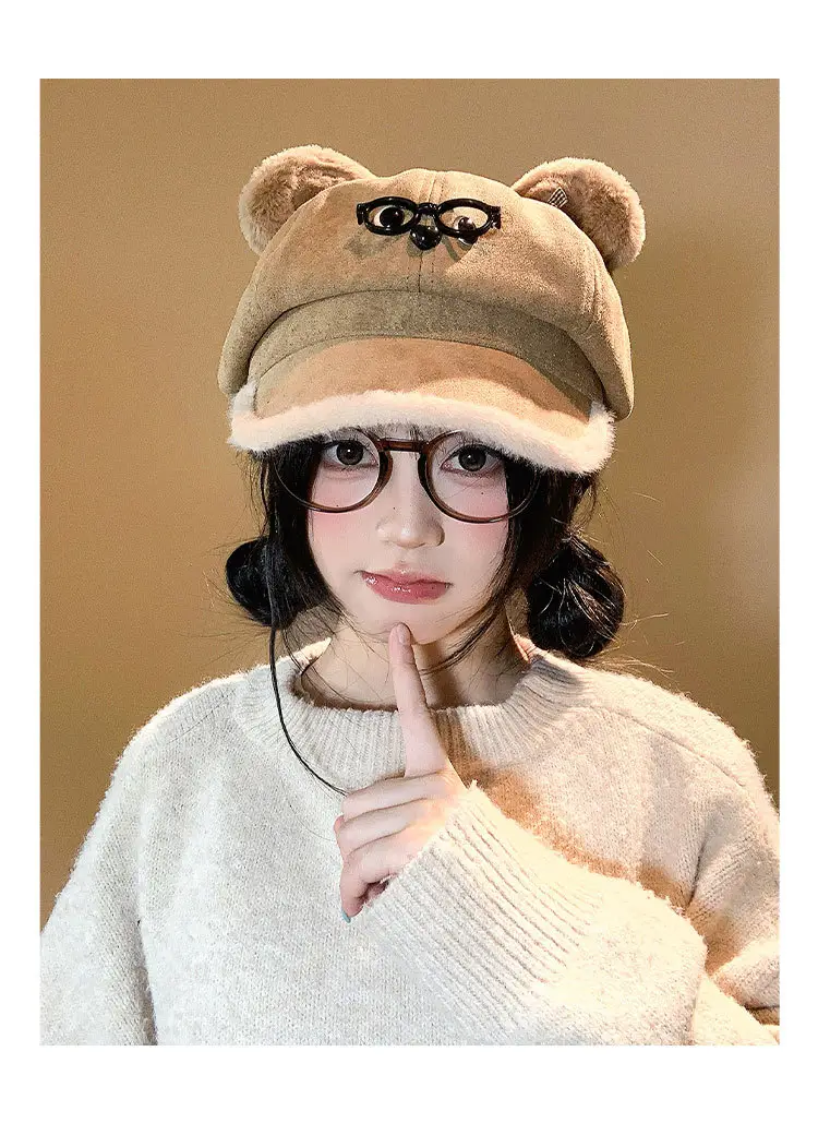 Cute Bear Ears Baseball Cap for Women Winter Coat — feature 9