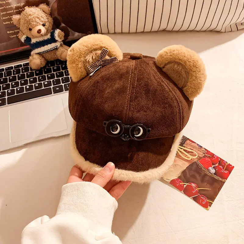 Cute Bear Ears Baseball Cap for Women Winter Coat - Image 2
