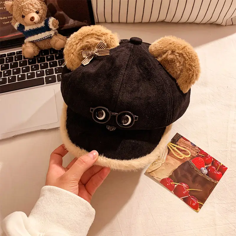 Cute Bear Ears Baseball Cap for Women Winter Coat - Image 3