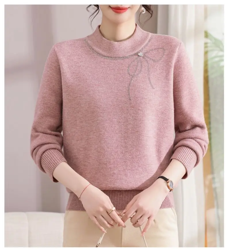 Winter Mom's Outfit with Fleece Sweater, Thickened Women's Knitwear, Integrated Fleece Warm Top, Stylish Mother-In-Law Base Shirt — feature 10