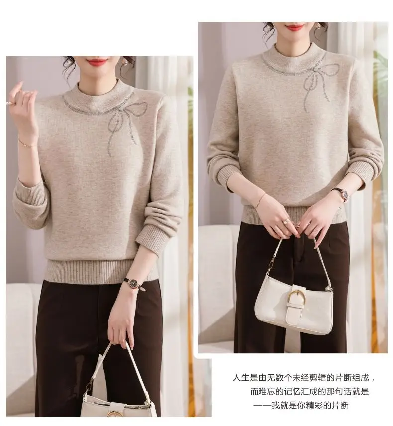 Winter Mom's Outfit with Fleece Sweater, Thickened Women's Knitwear, Integrated Fleece Warm Top, Stylish Mother-In-Law Base Shirt — feature 13