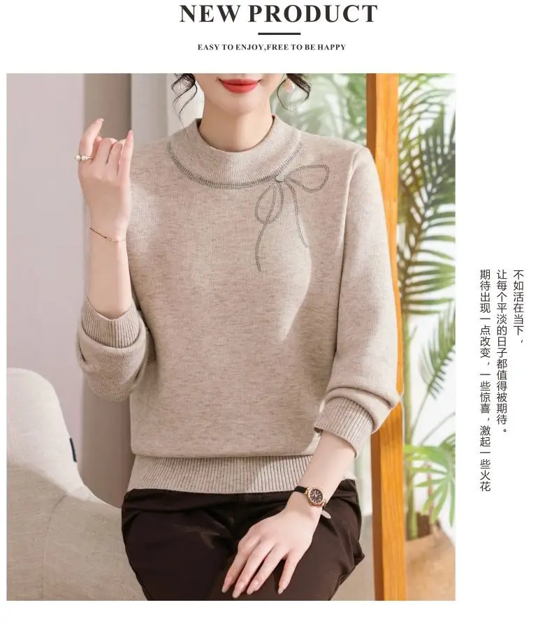 Winter Mom's Outfit with Fleece Sweater, Thickened Women's Knitwear, Integrated Fleece Warm Top, Stylish Mother-In-Law Base Shirt — feature 15