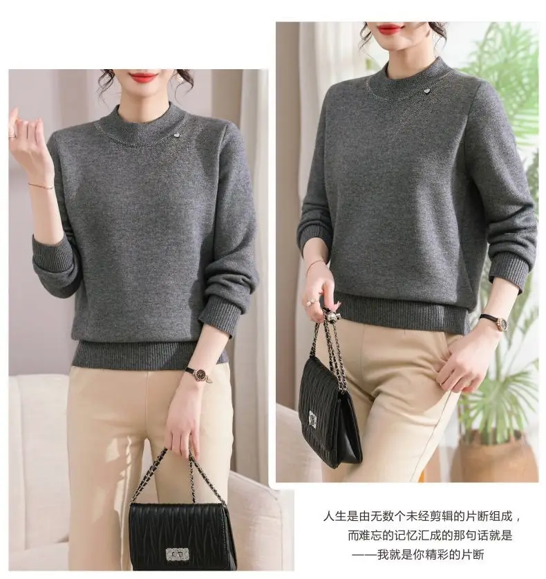 Winter Mom's Outfit with Fleece Sweater, Thickened Women's Knitwear, Integrated Fleece Warm Top, Stylish Mother-In-Law Base Shirt — feature 17